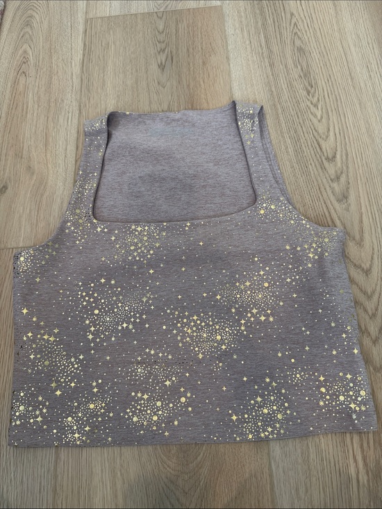 Beyond Yoga Tops - Beyond Yoga Taupe Crop Tank with Metallic Gold Star Print XL